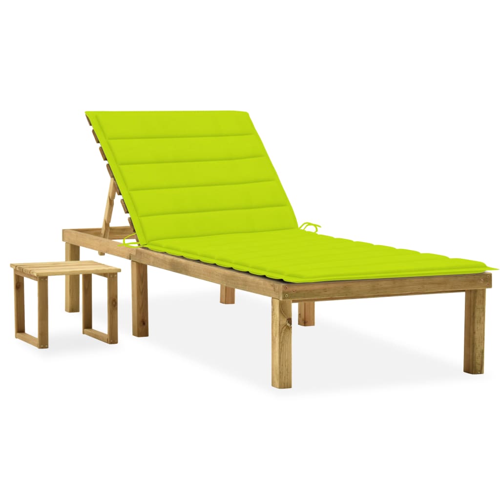 vidaXL Sun Lounger with Table and Cushion Impregnated Pine Wood