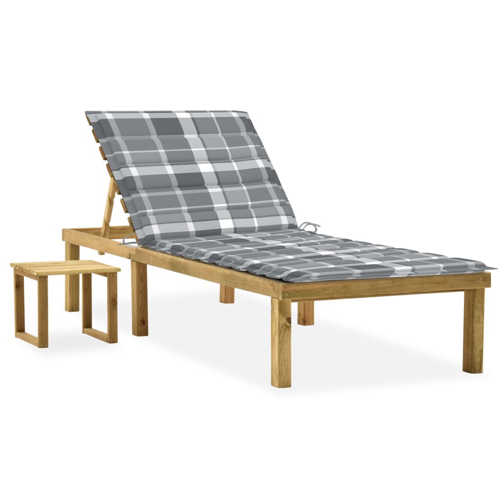 vidaXL Sun Lounger with Table and Cushion Impregnated Pine Wood