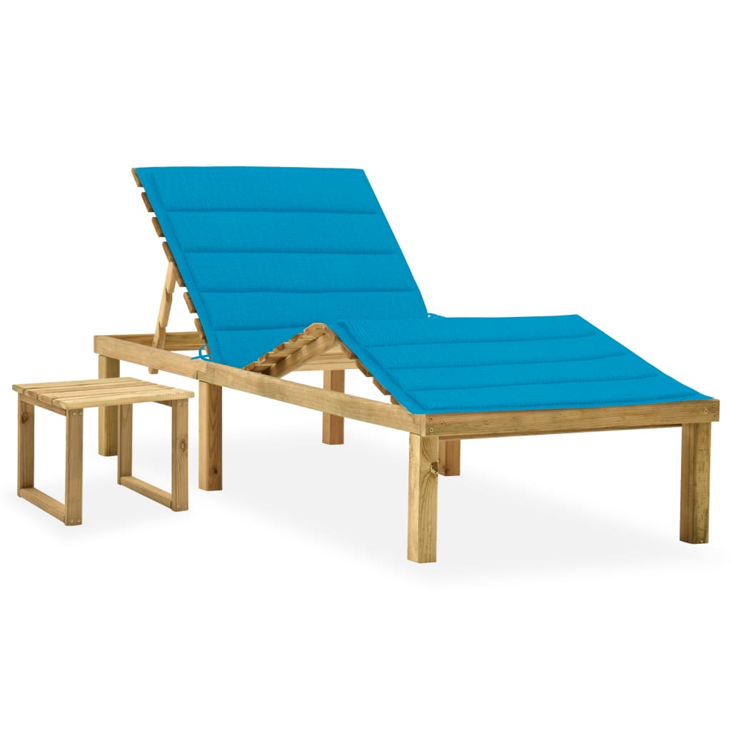 vidaXL Sun Lounger with Table and Cushion Impregnated Pine Wood
