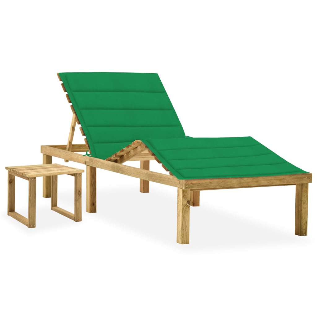 vidaXL Sun Lounger with Table and Cushion Impregnated Pine Wood