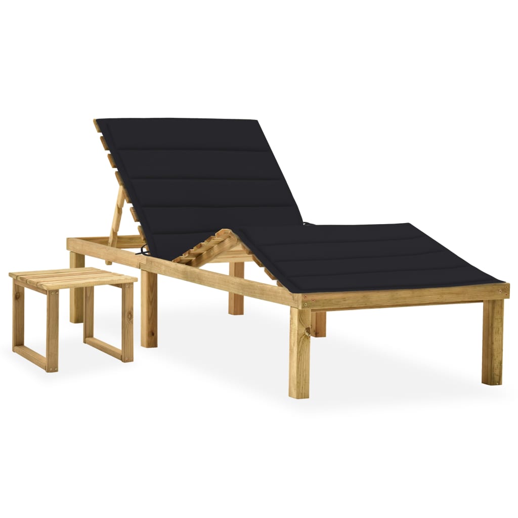 vidaXL Sun Lounger with Table and Cushion Impregnated Pine Wood