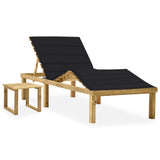 vidaXL Sun Lounger with Table and Cushion Impregnated Pine Wood