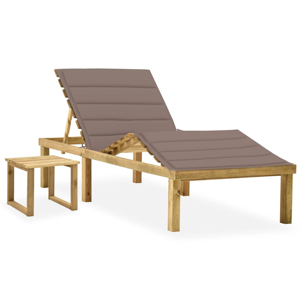 vidaXL Sun Lounger with Table and Cushion Impregnated Pine Wood