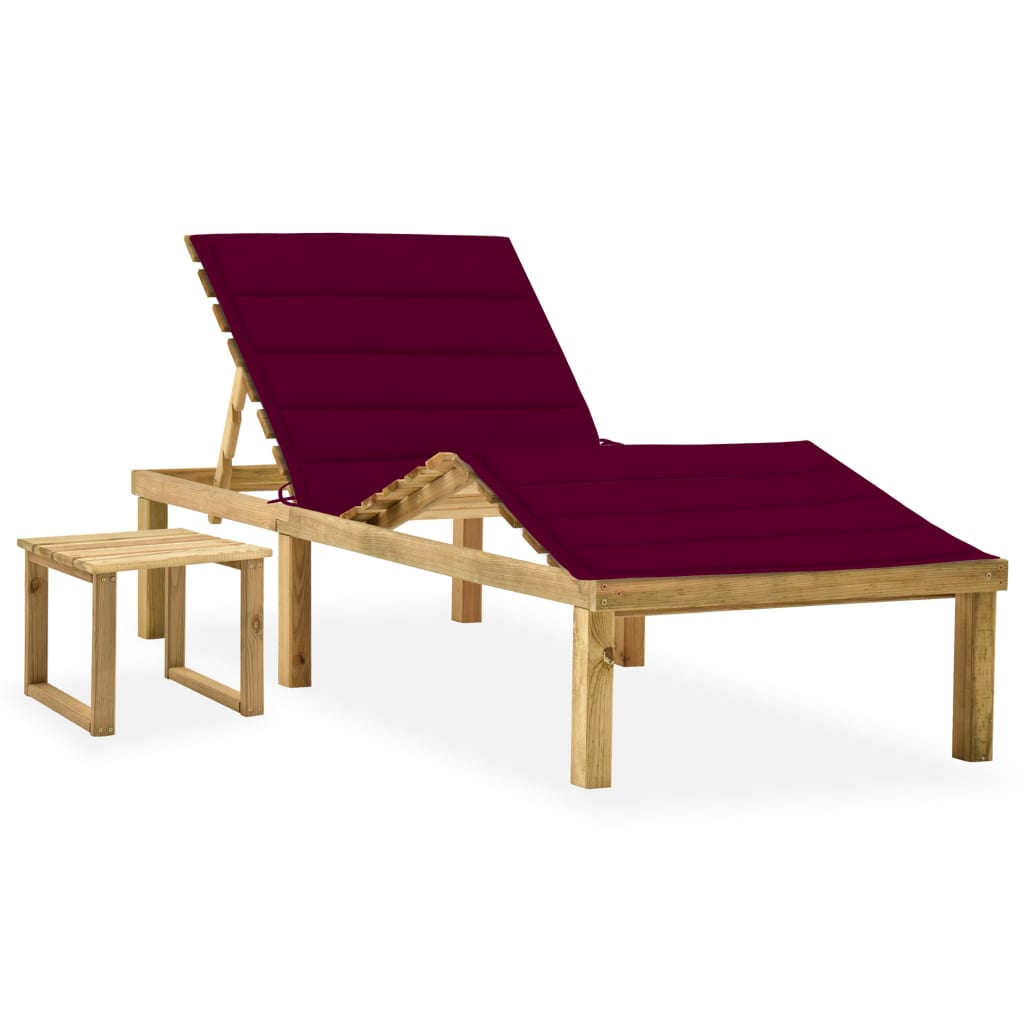 vidaXL Sun Lounger with Table and Cushion Impregnated Pine Wood
