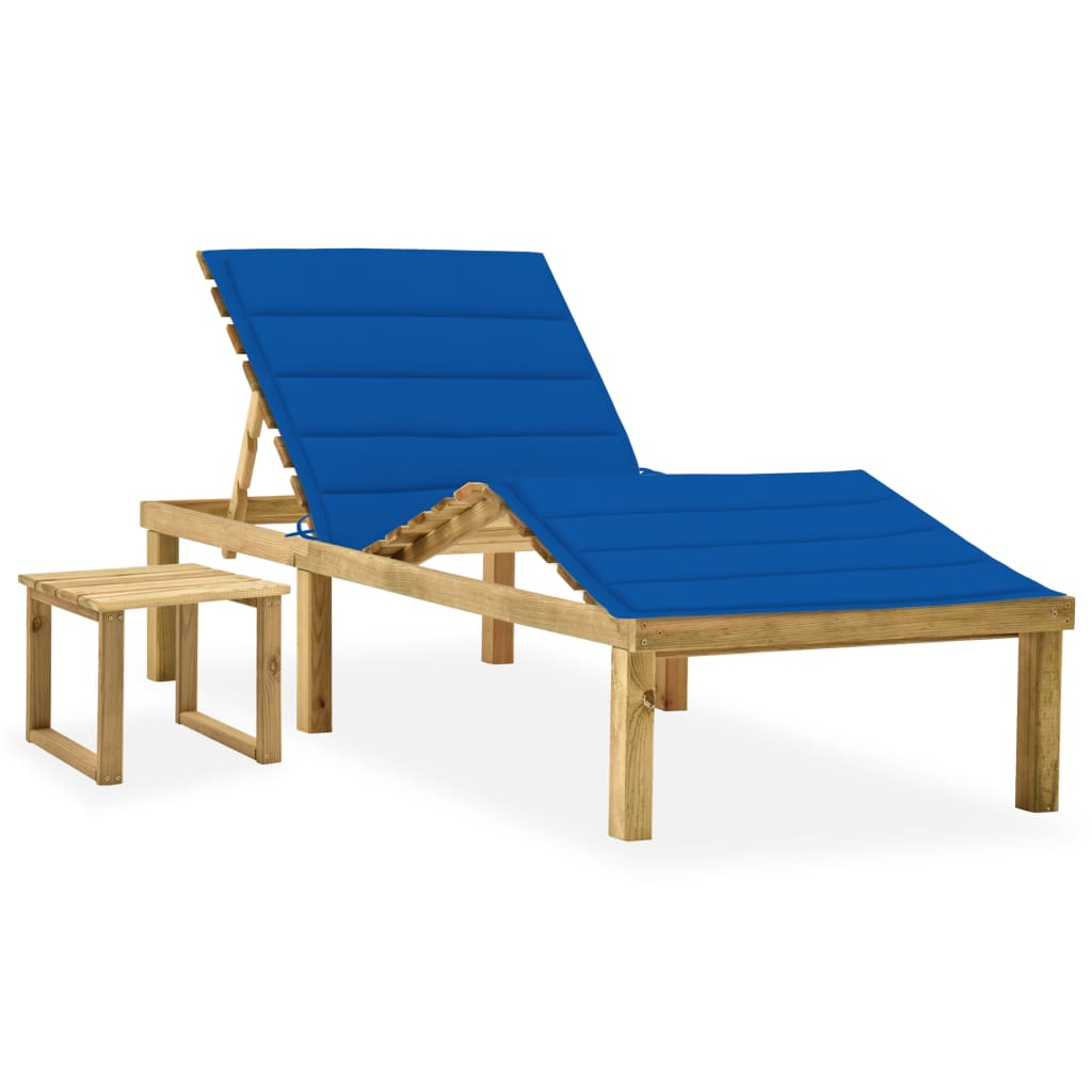 vidaXL Sun Lounger with Table and Cushion Impregnated Pine Wood