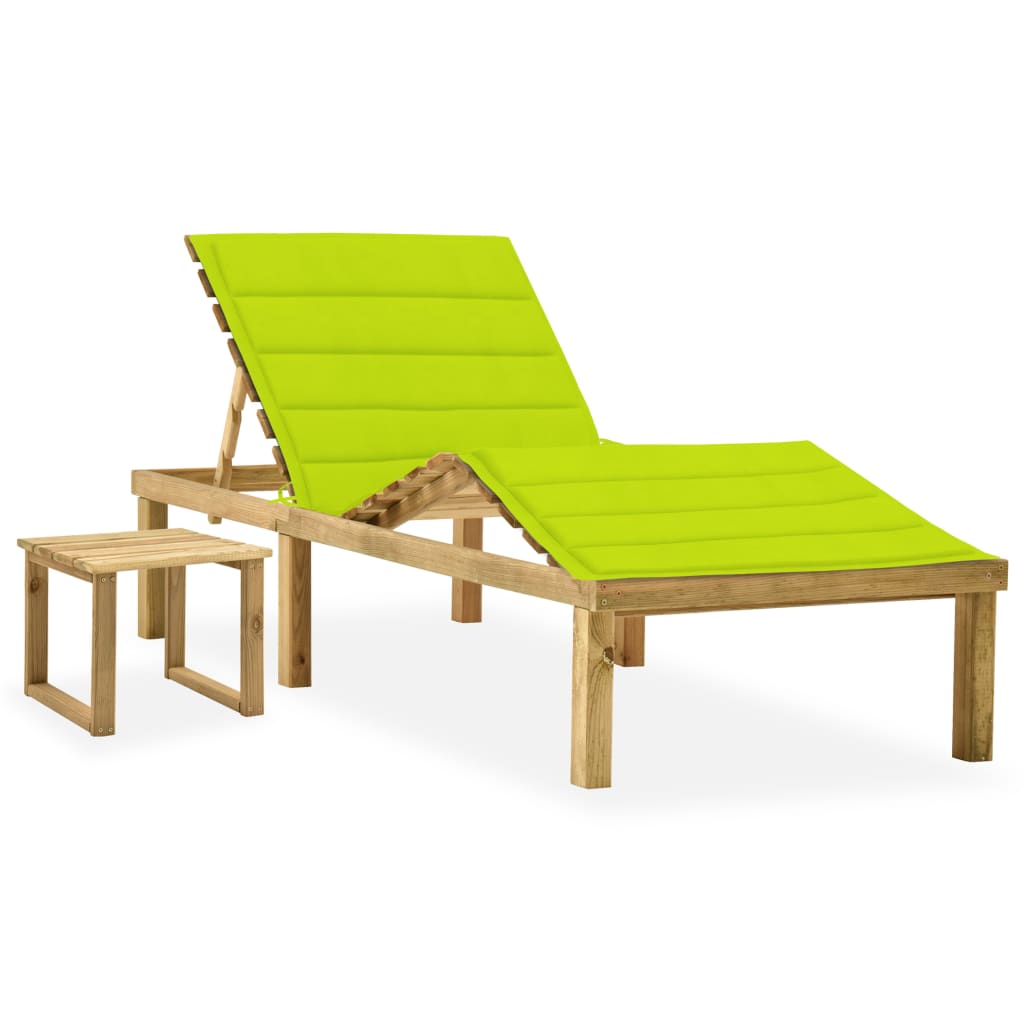 vidaXL Sun Lounger with Table and Cushion Impregnated Pine Wood