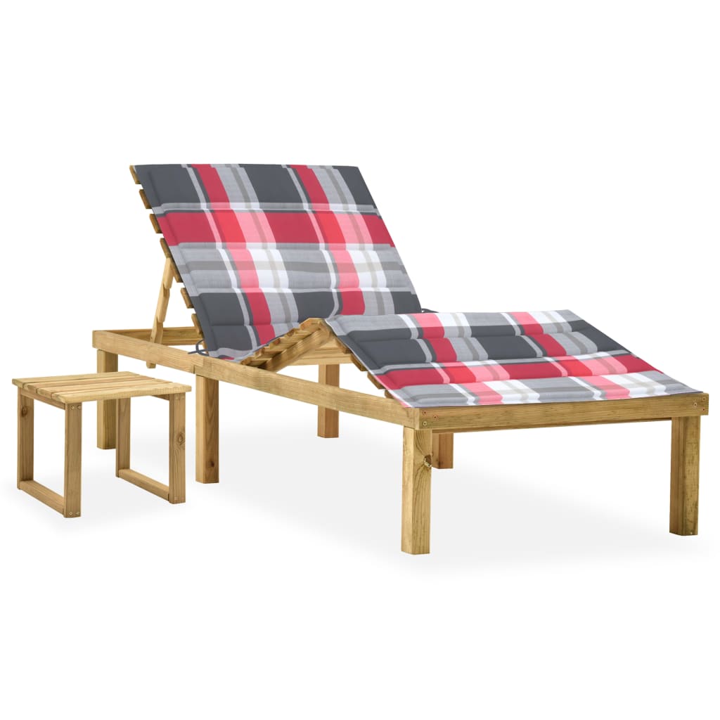 vidaXL Sun Lounger with Table and Cushion Impregnated Pine Wood