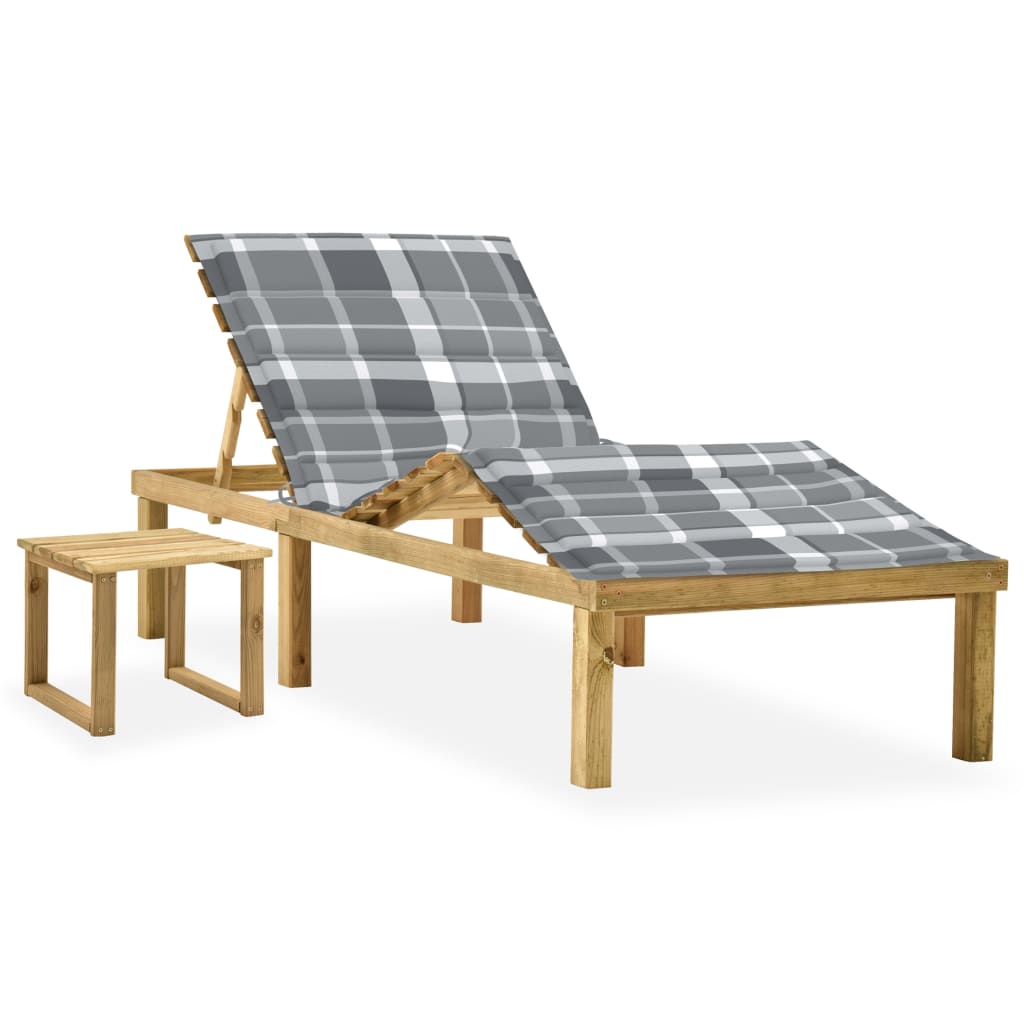 vidaXL Sun Lounger with Table and Cushion Impregnated Pine Wood