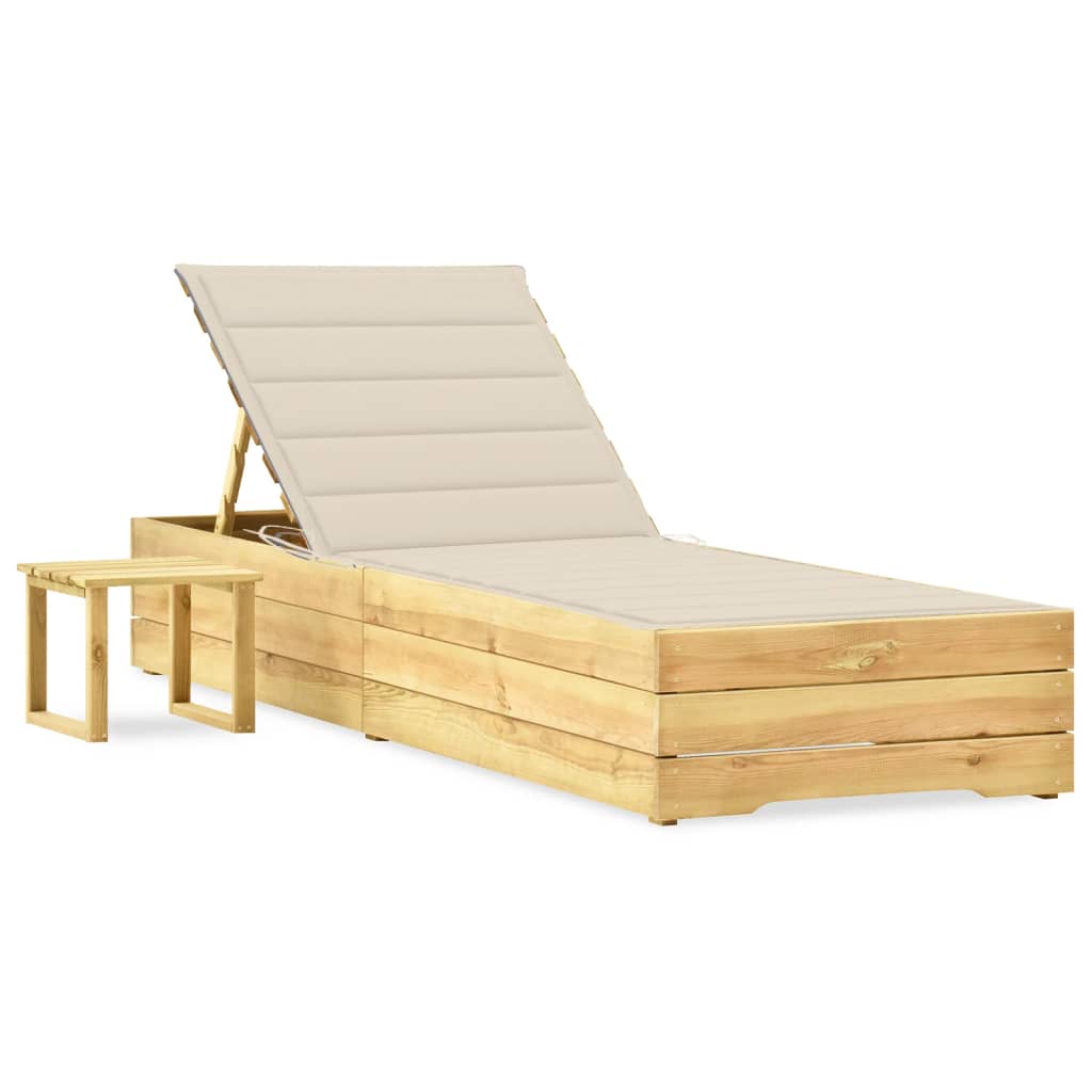 vidaXL Sun Lounger with Table and Cushion Impregnated Pine Wood