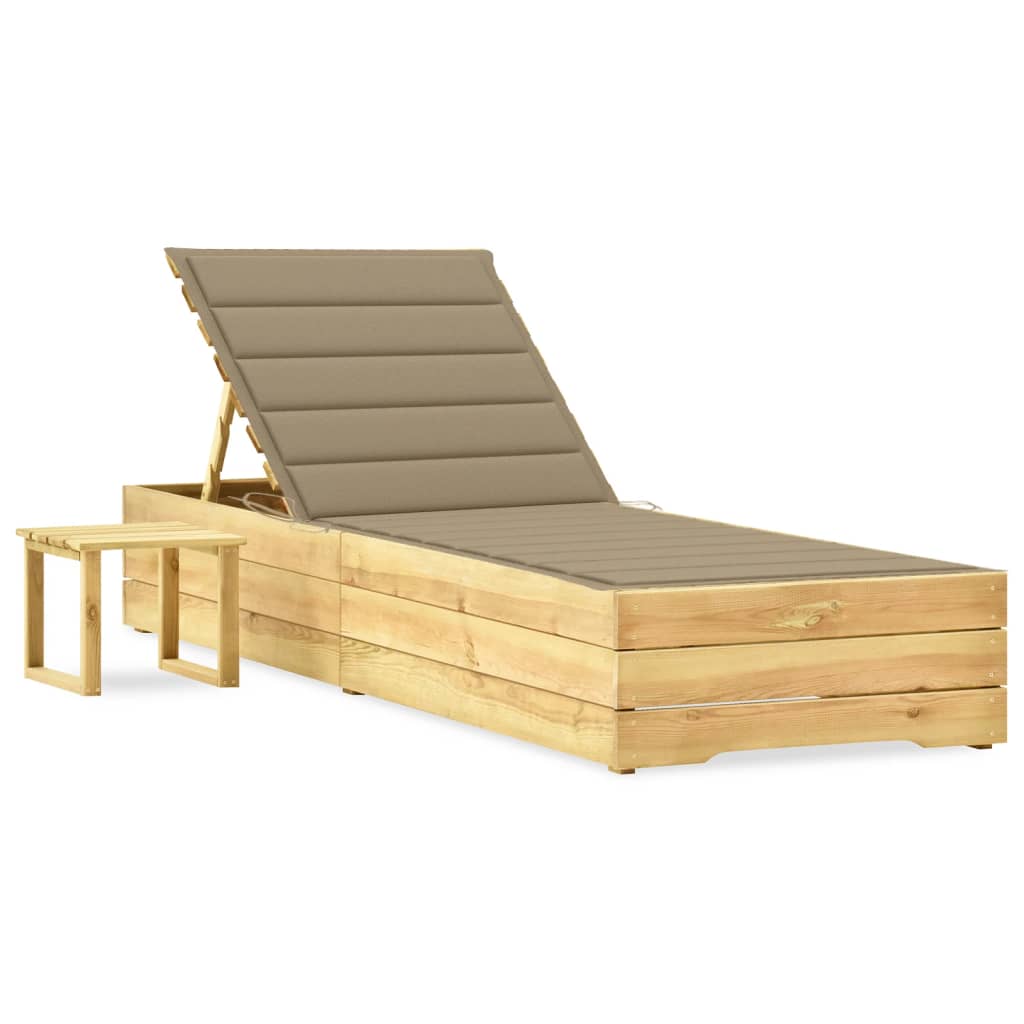 vidaXL Sun Lounger with Table and Cushion Impregnated Pine Wood