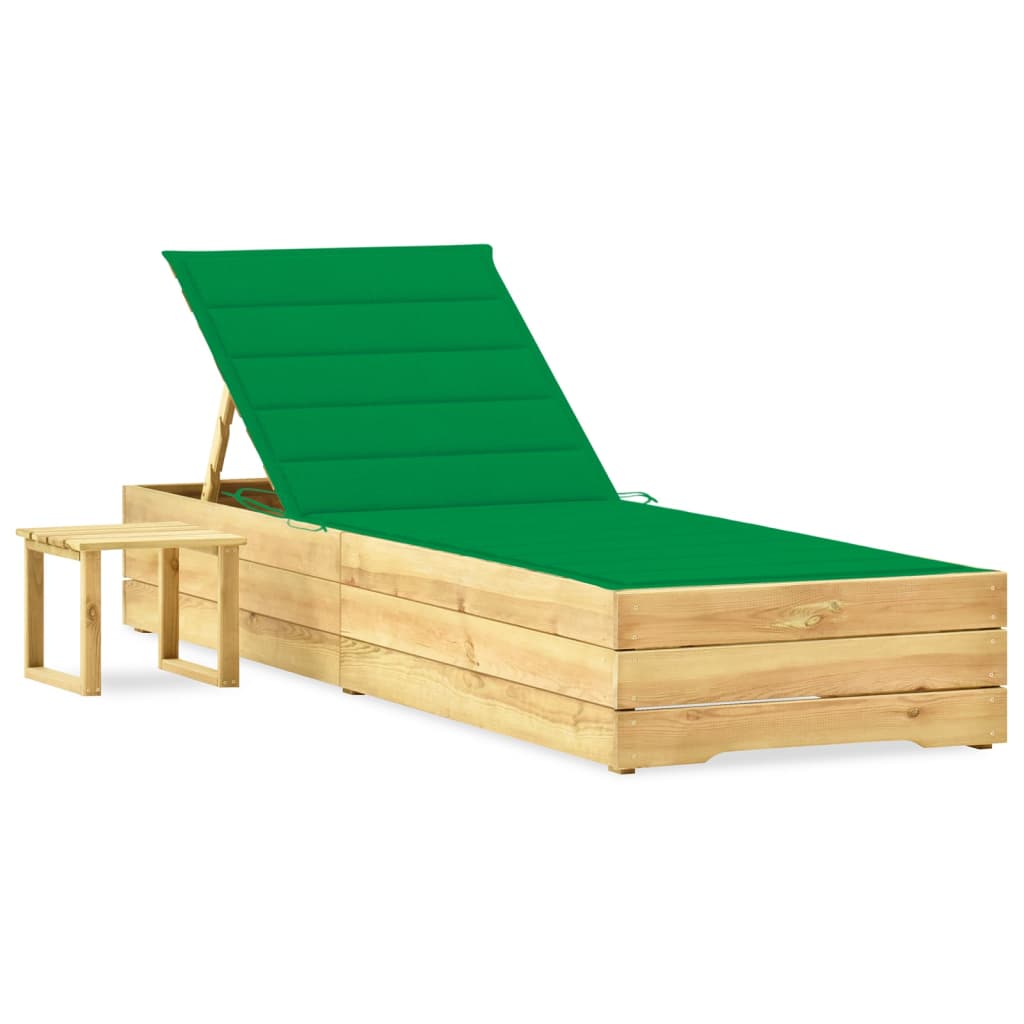 vidaXL Sun Lounger with Table and Cushion Impregnated Pine Wood