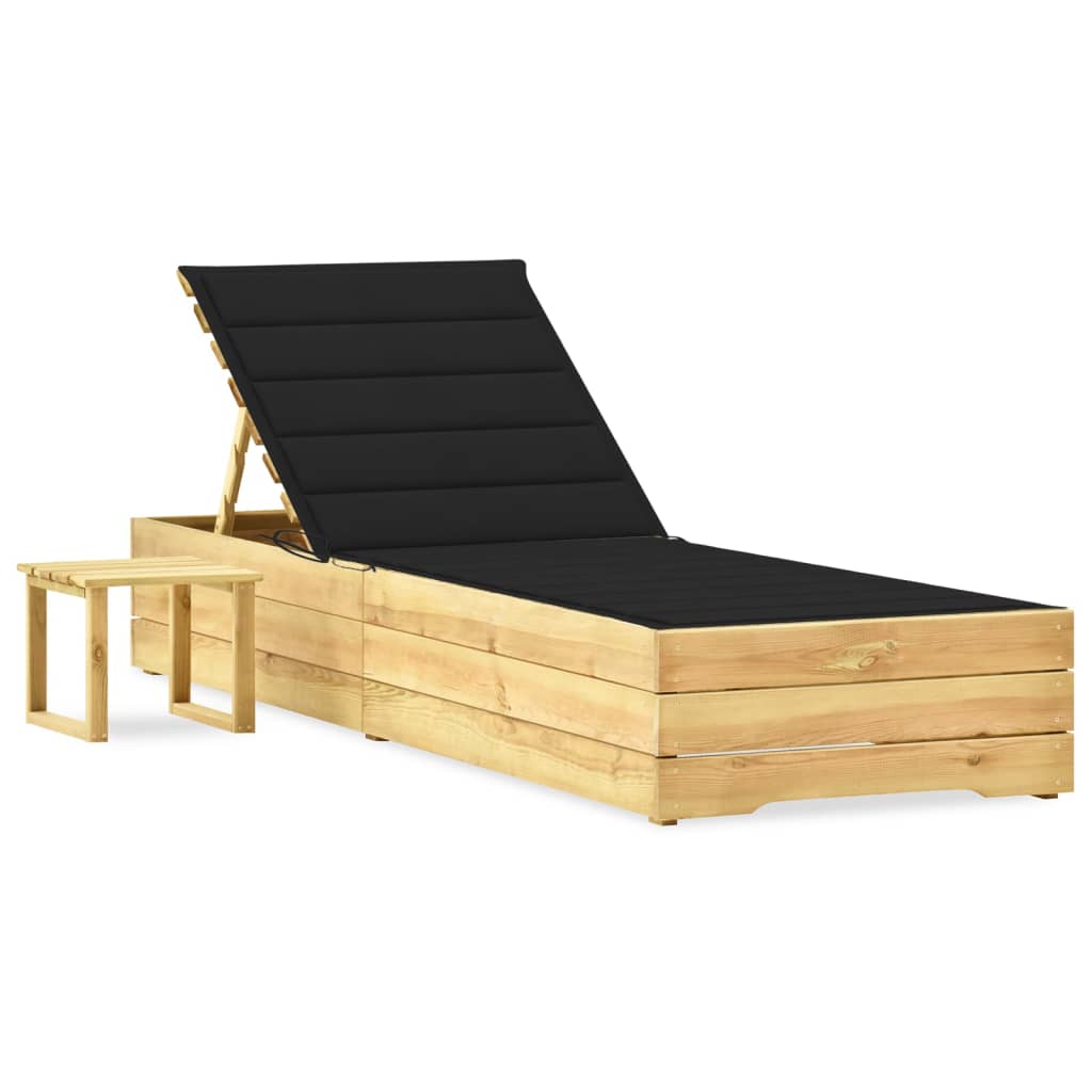 vidaXL Sun Lounger with Table and Cushion Impregnated Pine Wood