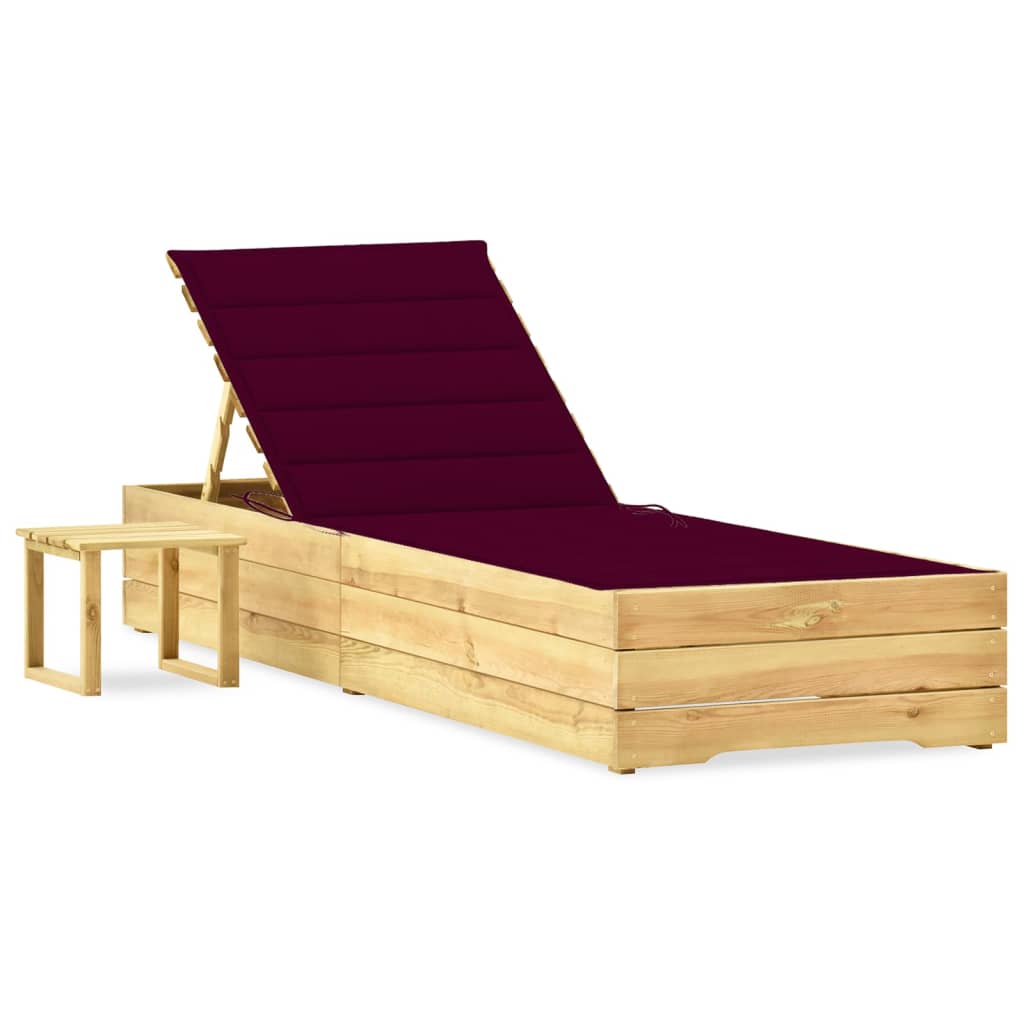 vidaXL Sun Lounger with Table and Cushion Impregnated Pine Wood