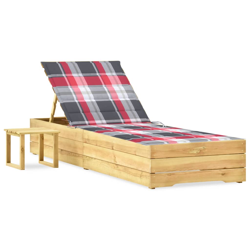 vidaXL Sun Lounger with Table and Cushion Impregnated Pine Wood
