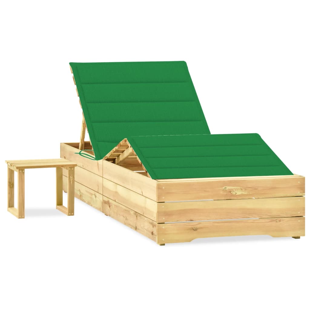 vidaXL Sun Lounger with Table and Cushion Impregnated Pine Wood