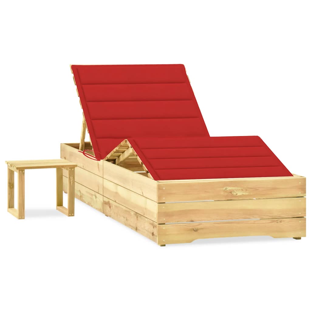 vidaXL Sun Lounger with Table and Cushion Impregnated Pine Wood