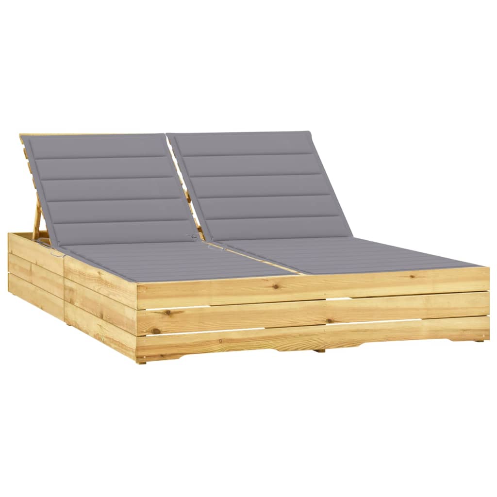 vidaXL Double Sun Lounger with Cushions Impregnated Pinewood