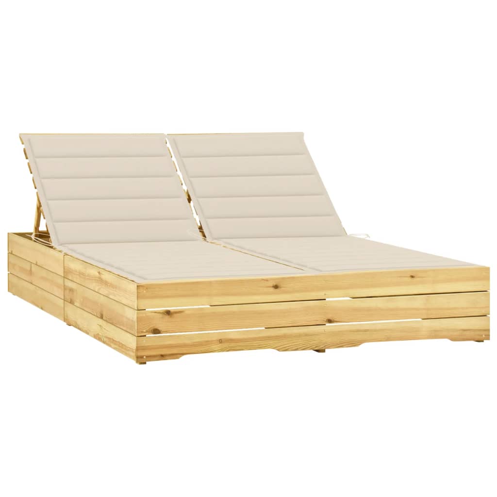 vidaXL Double Sun Lounger with Cushions Impregnated Pinewood