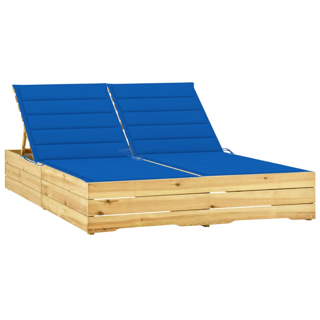 vidaXL Double Sun Lounger with Cushions Impregnated Pinewood