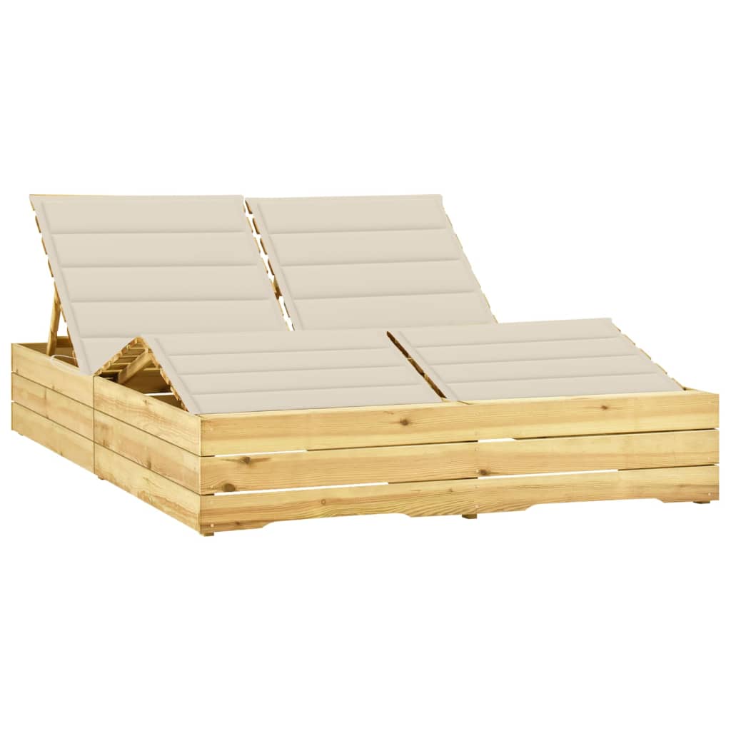 vidaXL Double Sun Lounger with Cushions Impregnated Pinewood
