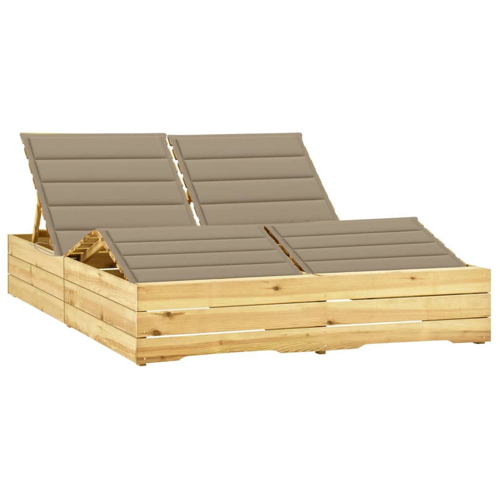 vidaXL Double Sun Lounger with Cushions Impregnated Pinewood