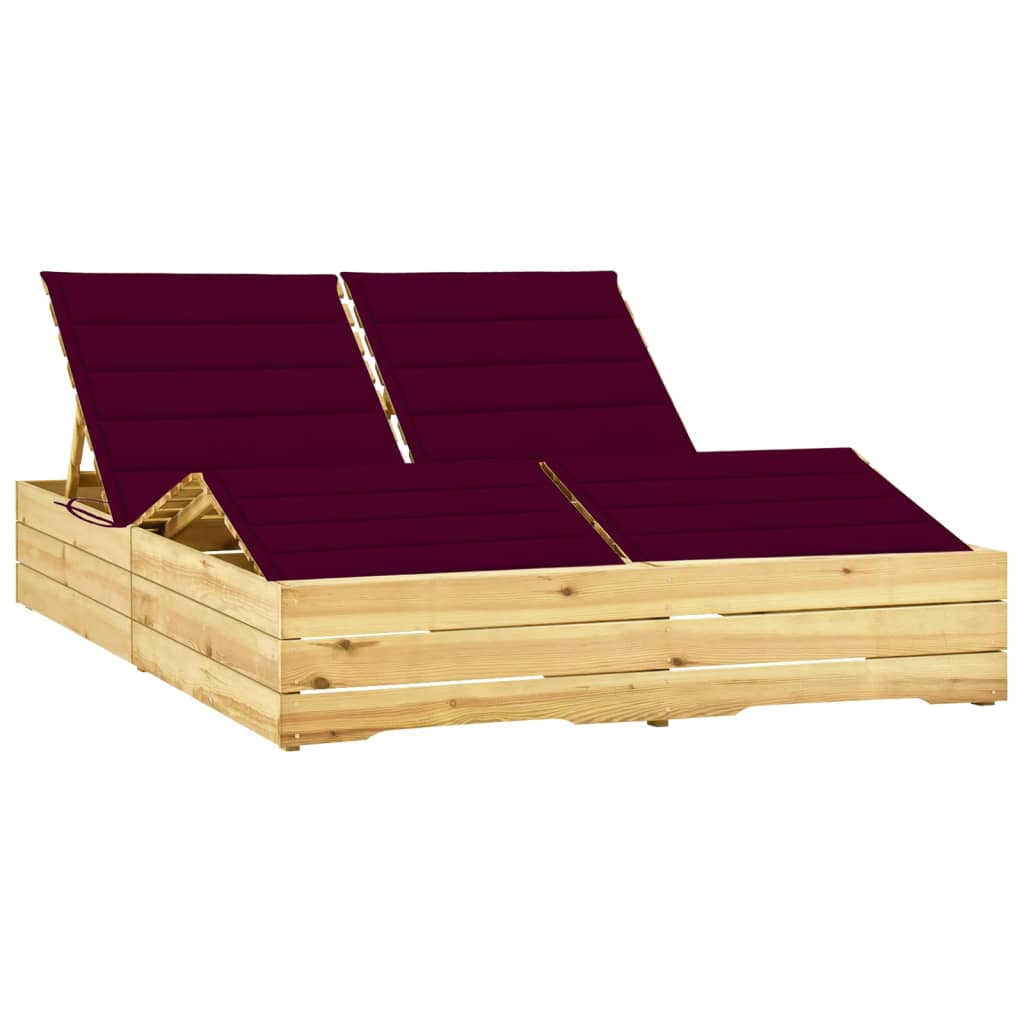 vidaXL Double Sun Lounger with Cushions Impregnated Pinewood