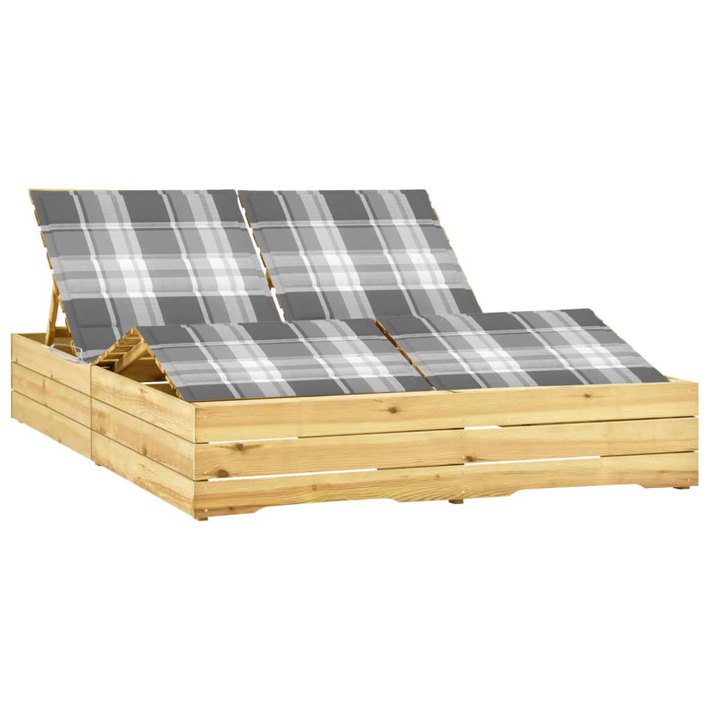 vidaXL Double Sun Lounger with Cushions Impregnated Pinewood