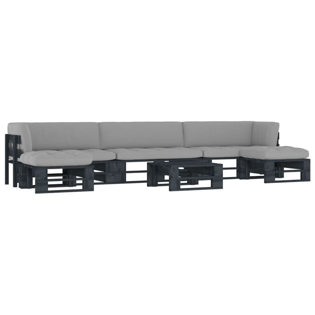 vidaXL Tweezitsbank pallet met kussens grijs geïmpregneerd grenenhout