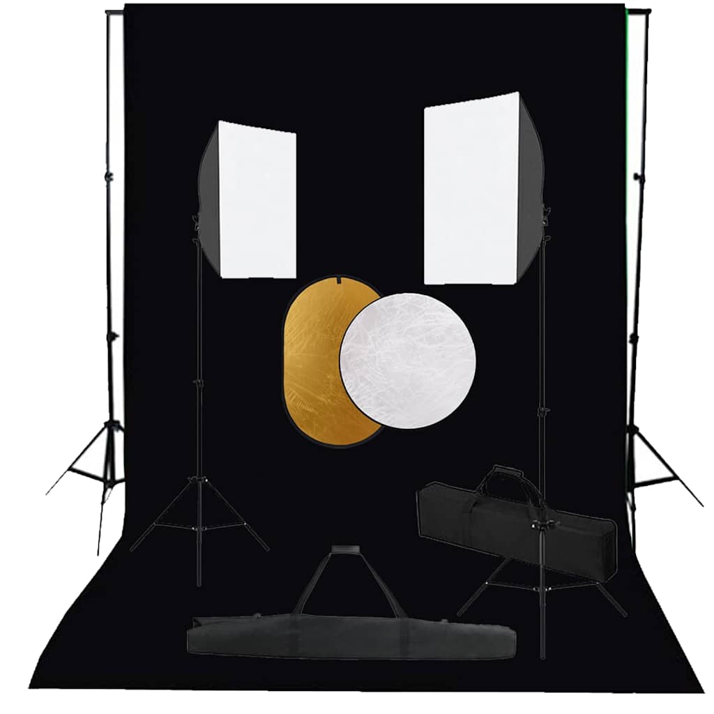 vidaXL Photo Studio Set with Softbox Lights, Background, and Reflector