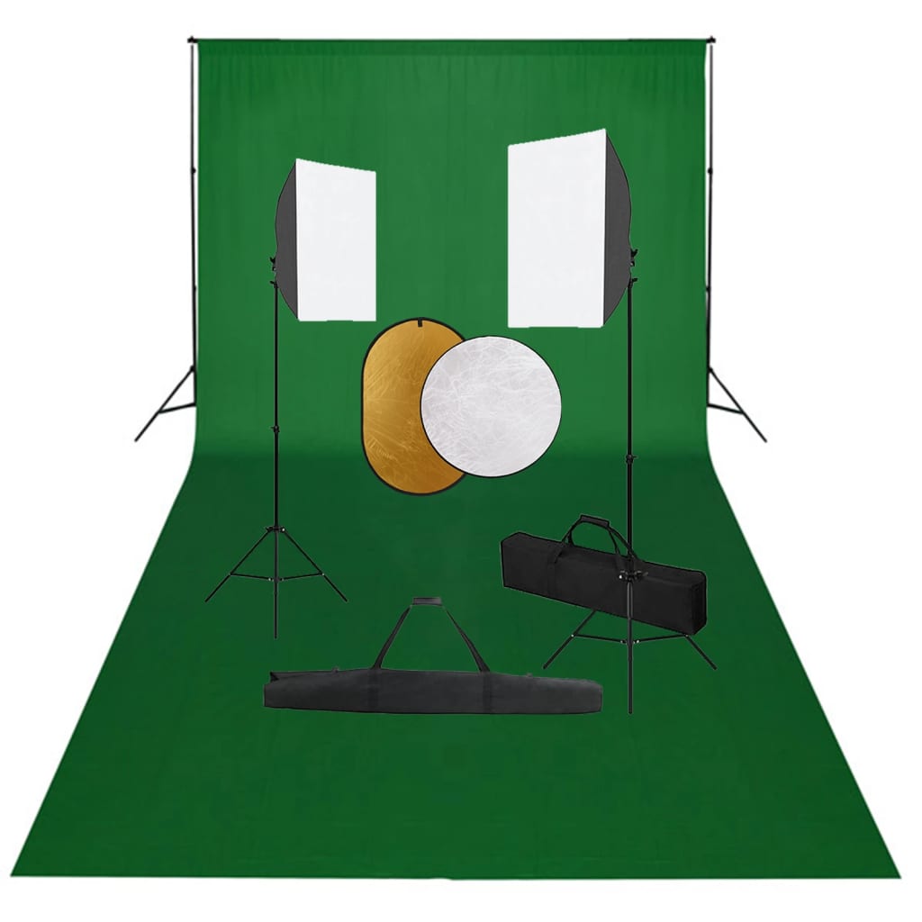vidaXL Photo Studio Set with Softbox Lights, Background, and Reflector