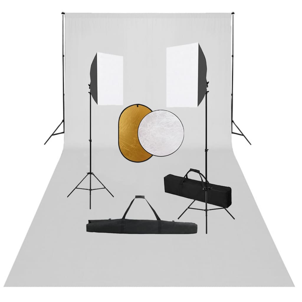 vidaXL Photo Studio Set with Softbox Lights, Background, and Reflector