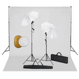 vidaXL Photo Studio Kit with Lights, Umbrellas, Background, and Reflector