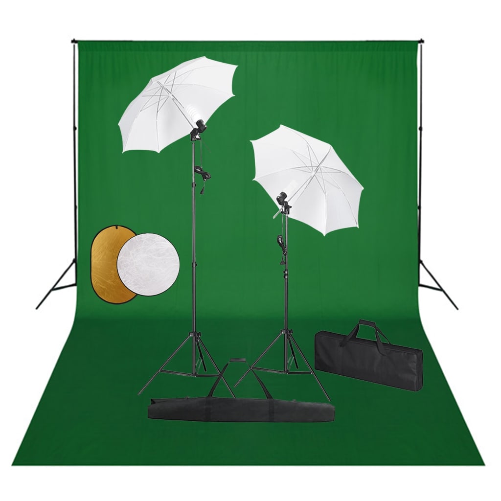 vidaXL Photo Studio Kit with Lights, Umbrellas, Background, and Reflector