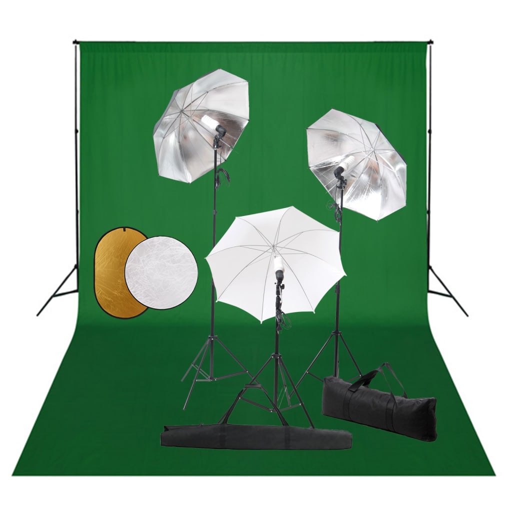 vidaXL Photo Studio Kit with Lights, Umbrellas, Background, and Reflector