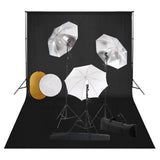 vidaXL Photo Studio Kit with Lights, Umbrellas, Background, and Reflector