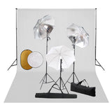 vidaXL Photo Studio Kit with Lights, Umbrellas, Background, and Reflector