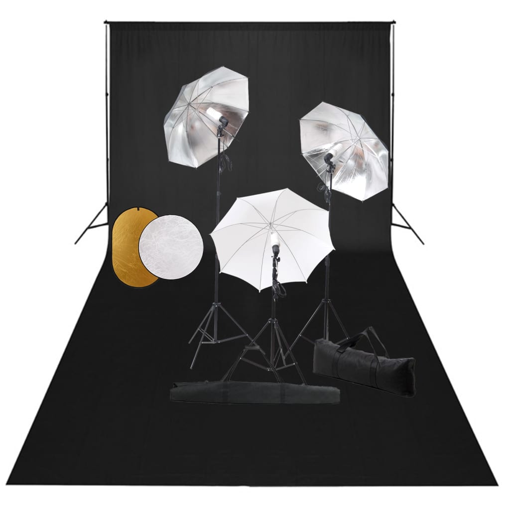 vidaXL Photo Studio Kit with Lights, Umbrellas, Background, and Reflector