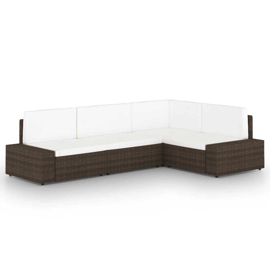 vidaXL 4-Piece Poly Rattan Lounge Set with Cushions Brown