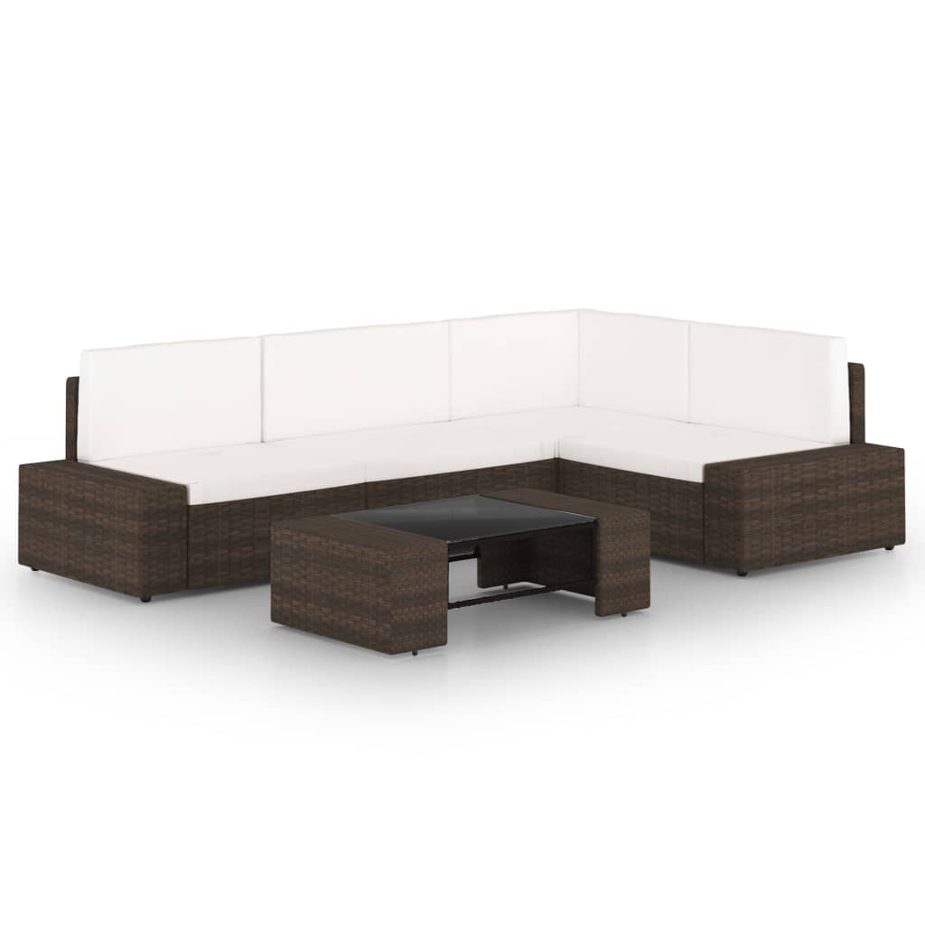 vidaXL 4-Piece Poly Rattan Lounge Set with Cushions Brown