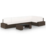 vidaXL 4-Piece Poly Rattan Lounge Set with Cushions Brown