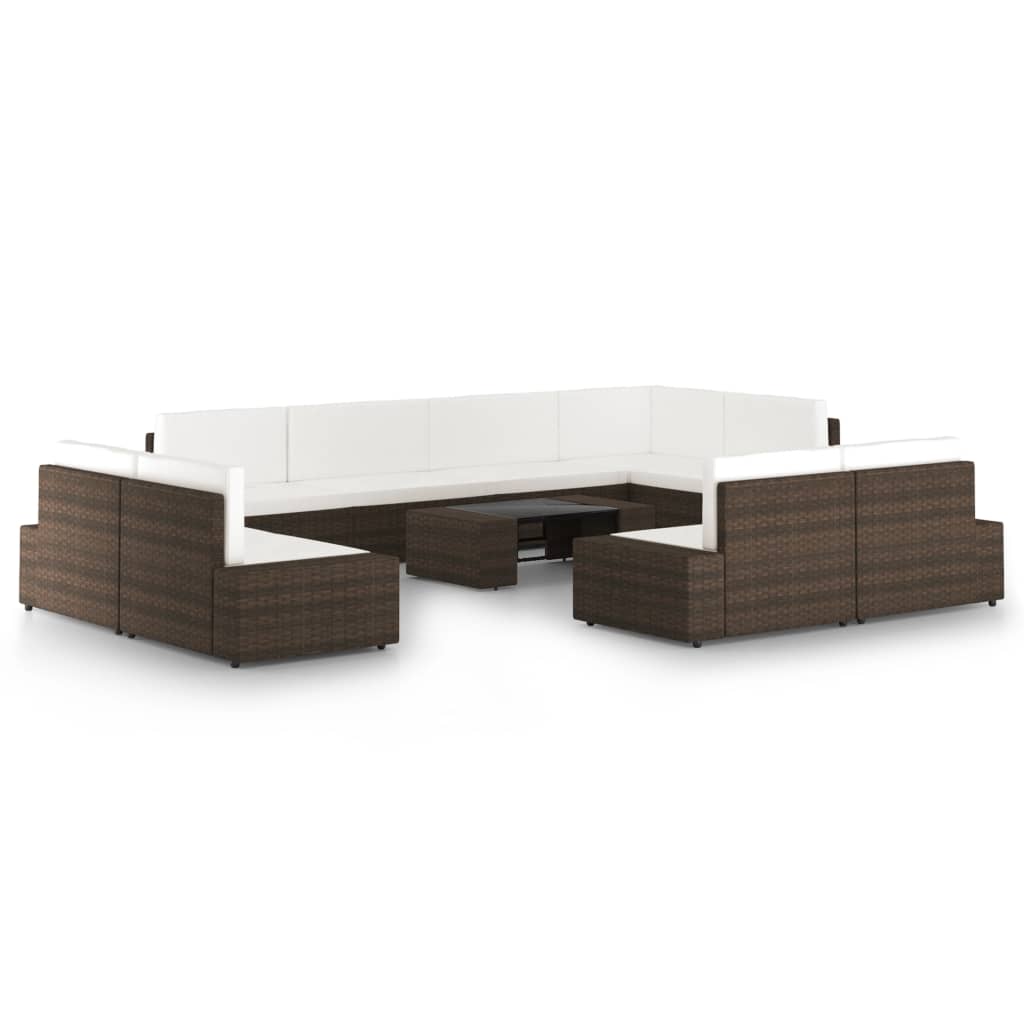 vidaXL 4-Piece Poly Rattan Lounge Set with Cushions Brown