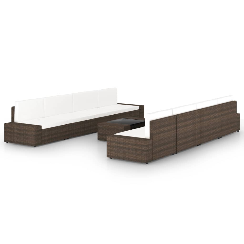 vidaXL 4-Piece Poly Rattan Lounge Set with Cushions Brown
