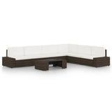 vidaXL 4-Piece Poly Rattan Lounge Set with Cushions Brown