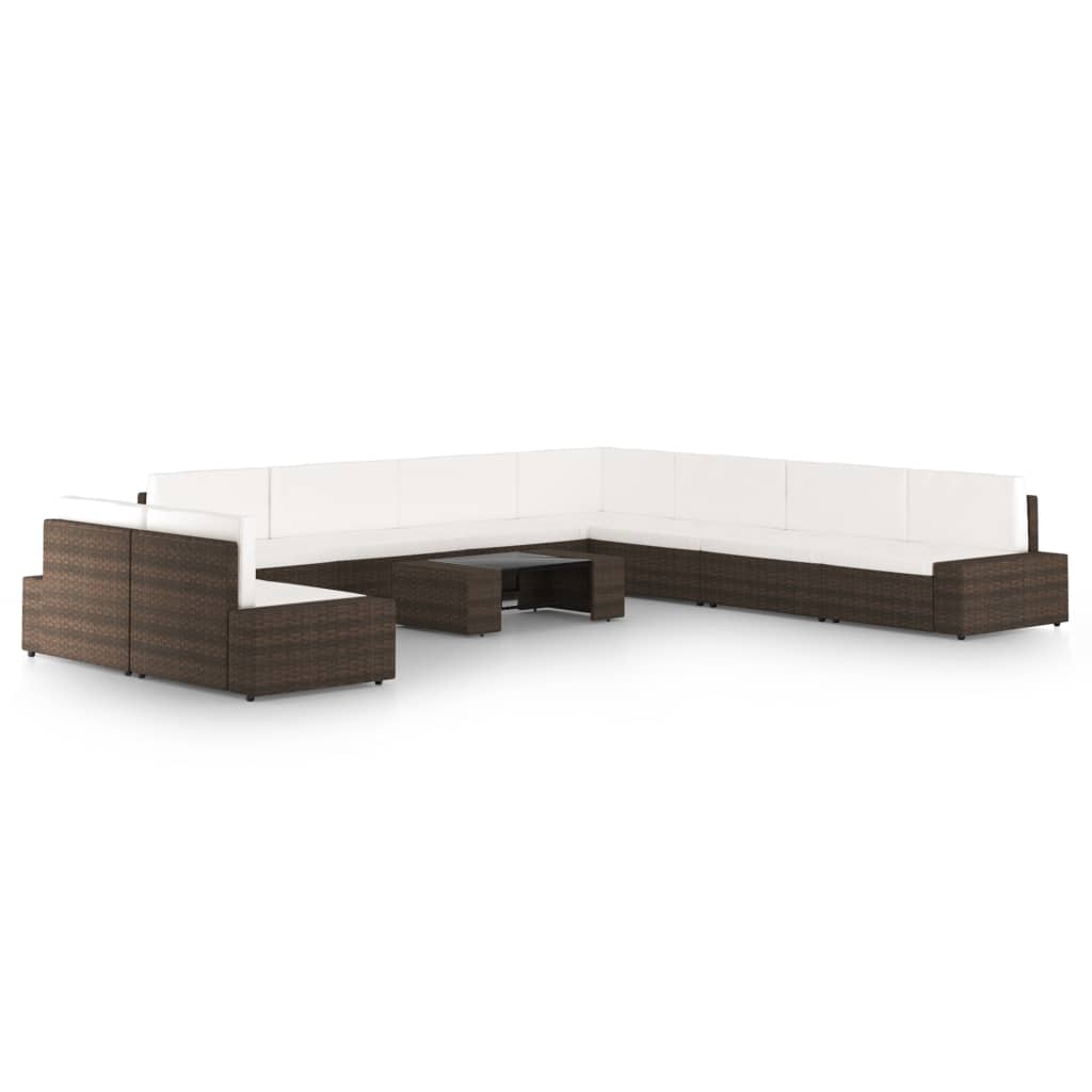 vidaXL 4-Piece Poly Rattan Lounge Set with Cushions Brown