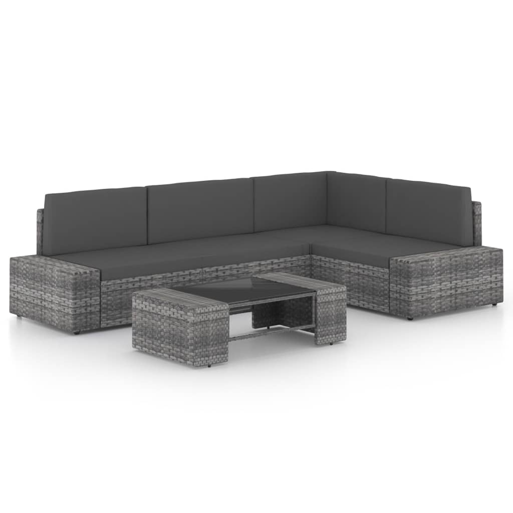 vidaXL 4-Piece Lounge Set with Cushions Poly Rattan Grey