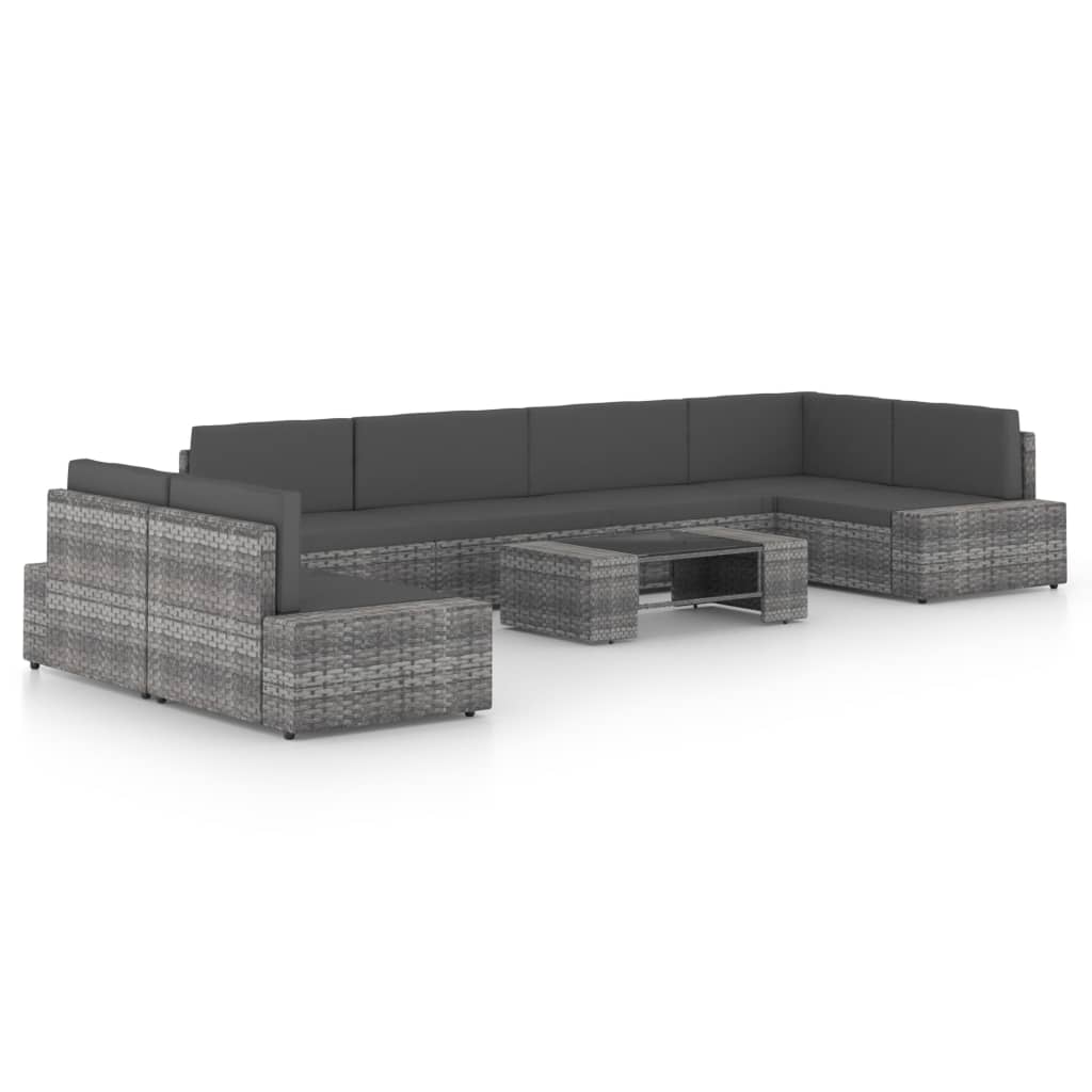 vidaXL 4-Piece Lounge Set with Cushions Poly Rattan Grey