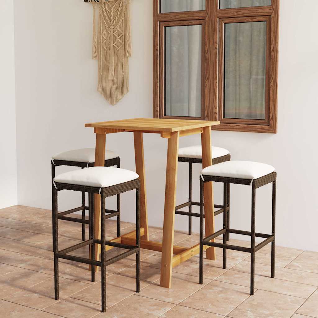 vidaXL 3-Piece Garden Bar Set with Cushions Brown