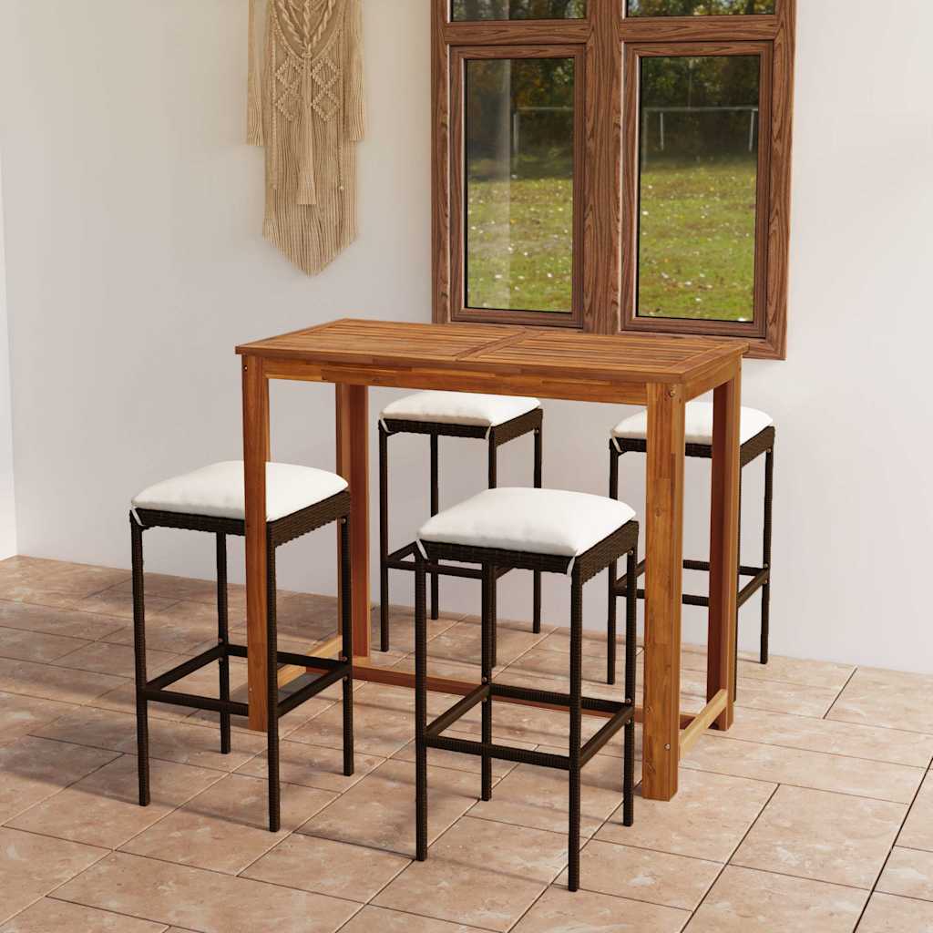 vidaXL 5-Piece Garden Bar Set with Cushions Brown