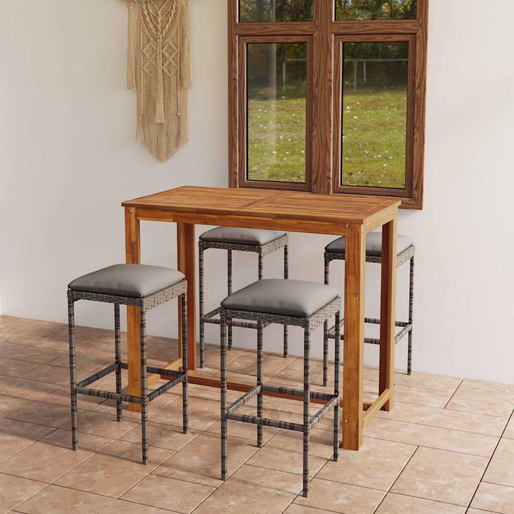 vidaXL 5-Piece Garden Bar Set with Cushions Brown