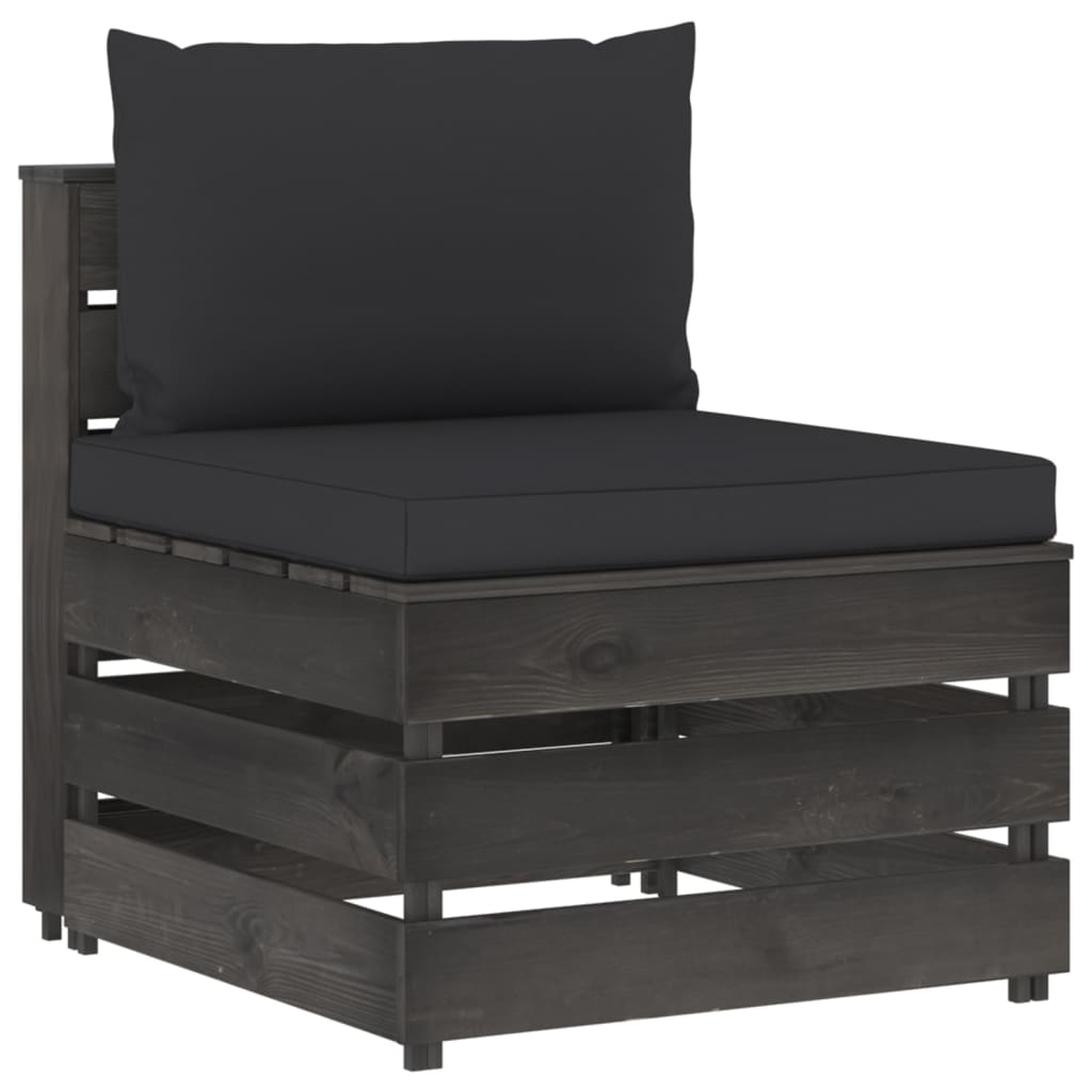 vidaXL Middle Sofa Sectional with Cushions Grey Impregnated Wood
